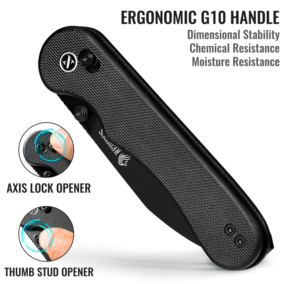 NedFoss BLACKBERRIES 2.9" PVD Black 14C28N Steel Blade EDC Folding Pocket Knife with G10 Handle