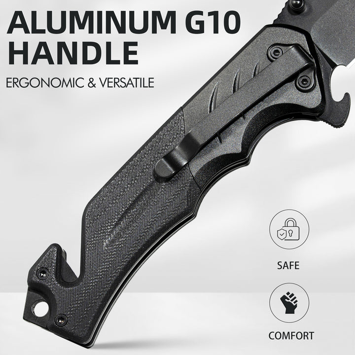 NedFoss FA49 Pro 4-in-1 3.4" 8Cr14Mov Steel Upgraded Black Tactical Pocket Knife with G10 Handle