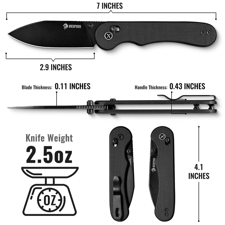 NedFoss BLACKBERRIES 2.9" PVD Black 14C28N Steel Blade EDC Folding Pocket Knife with G10 Handle