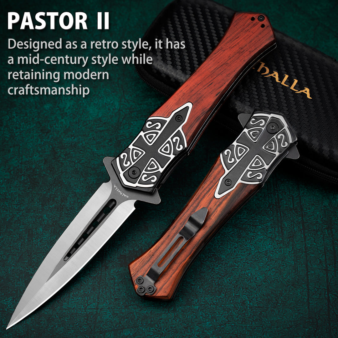 VALHALLA PASTOR Pocket Knife, 3.7'' D2 Steel Blade, 3D Retro Embossed, Liner Lock