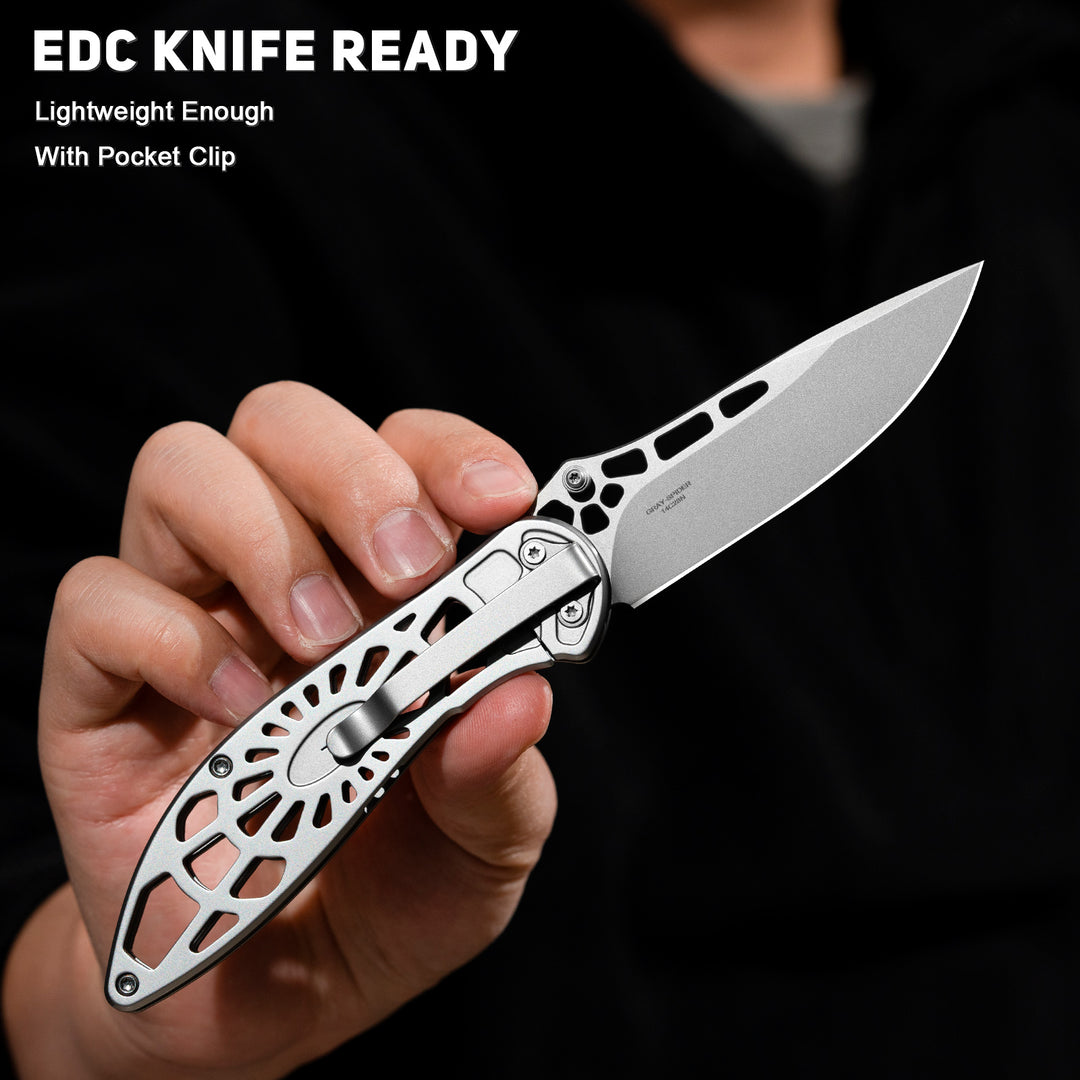VALHALLA EDC Pocket Knife, 3.48'' Folding Pocket Knife for Men, Cool Knife with Stainless Steel Blade, Full Steel Skeleton Design, Lightweight & Easy Carry