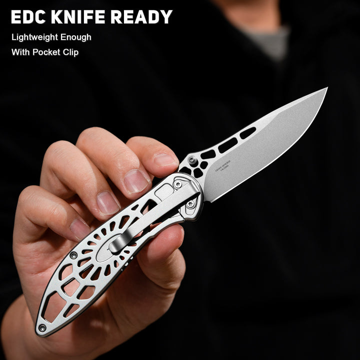 VALHALLA EDC Pocket Knife, 3.48'' Folding Pocket Knife for Men, Cool Knife with Stainless Steel Blade, Full Steel Skeleton Design, Lightweight & Easy Carry