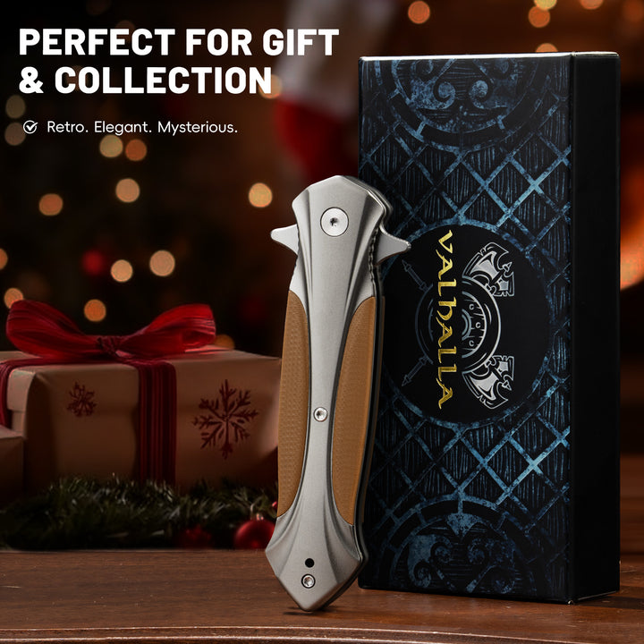 VALHALLA ROMA Pocket Knife, 3.5'' D2 Steel Retro Pocket Folding Knife with Aluminum G10 Handle, Cool Pocket Knife For Men, Liner Lock, Cool EDC Knives, Gift for men Women