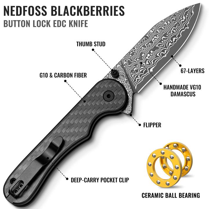 NedFoss BLACKBERRIES 2.9" 14C28N Steel Blade EDC Pocket Knife with G10 Handle