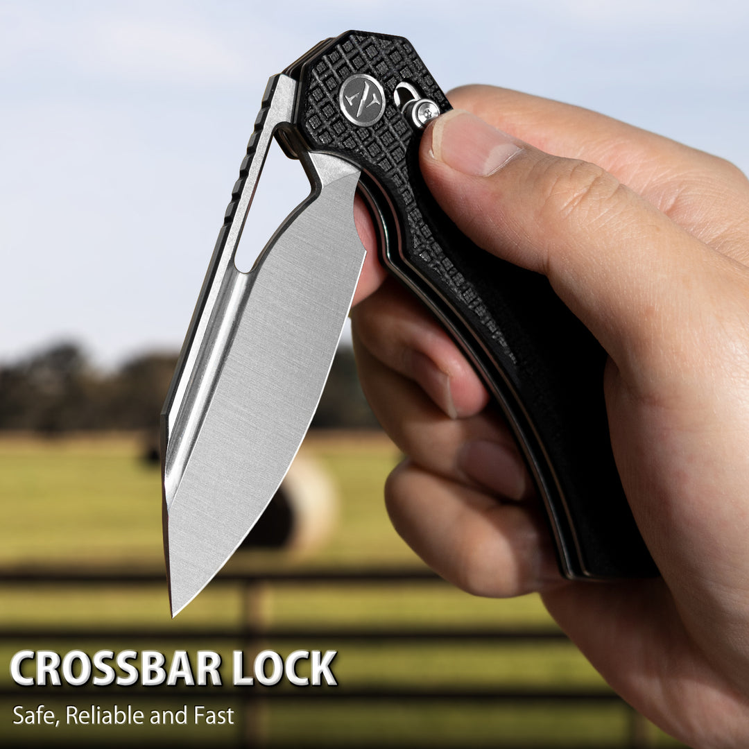 NedFoss COUGAR Folding Pocket Knife, 3.43" Sandvik 14C28N Blade, Lightweight G10 Handle, Sharp Crossbar Lock Knife for EDC