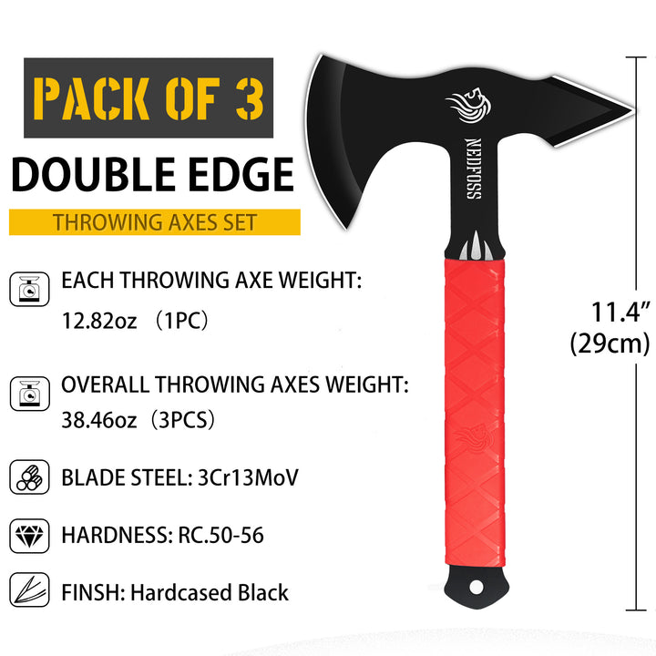 NedFoss Throwing Knives, Throwing Axes Pack of 6, 11.7" Full Tang Axe Throwing Set with TRB Rubber, Throwing Game of Fixed Blade Knife with Nylon Sheath for Recreation