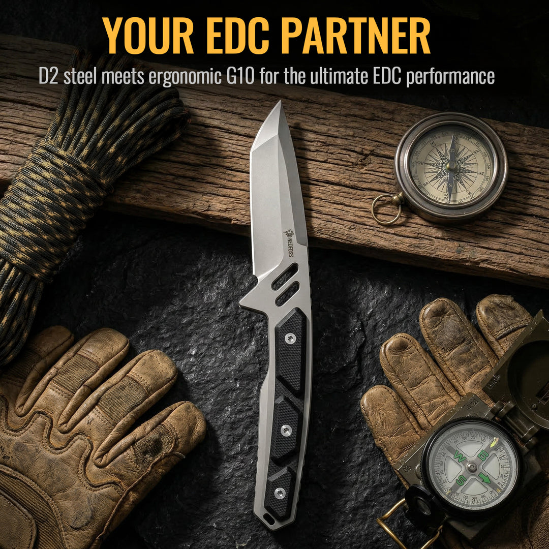 NedFoss BULWARK 3.2" D2 Steel Blade Tanto EDC Fixed Blade Knife with G10 Handle, Kydex Sheath, Belt Clip