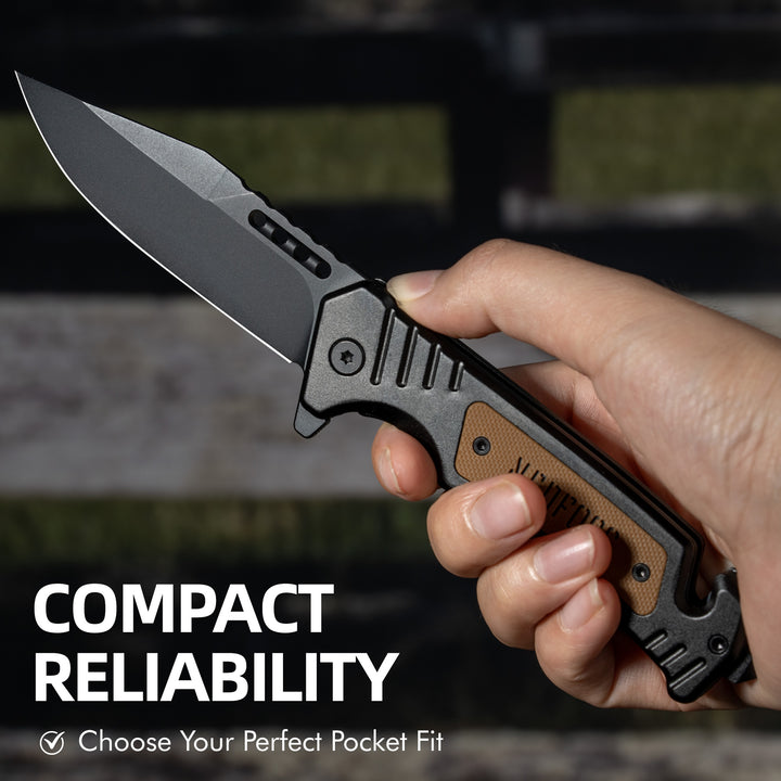 NedFoss NF17 3 in 1 Pocket Folding Knife with Liner-Lock Belt Clip, Seat Belt Cutter and Glass Breaker