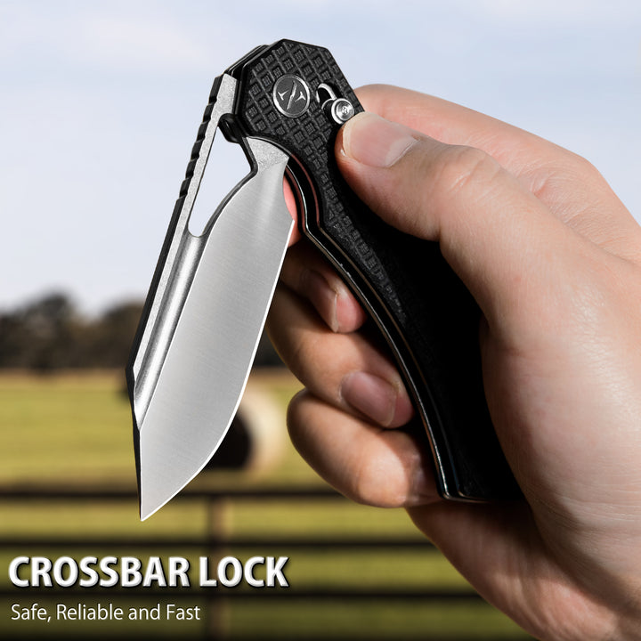 NedFoss COUGAR Folding Pocket Knife, 3.43" Sandvik 14C28N Blade, Lightweight G10 Handle, Sharp Crossbar Lock Knife for EDC