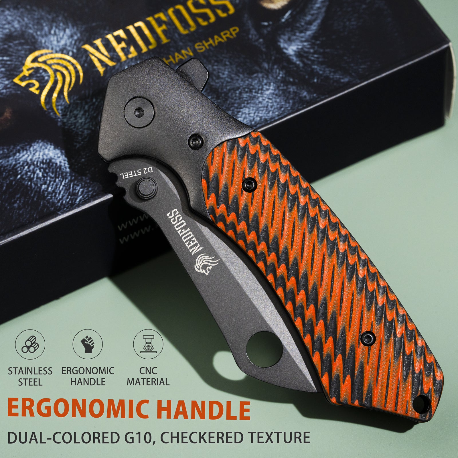 Ratel Cleaver Pocket Knife, D2 Steel Black PVD Blade Folding Knife