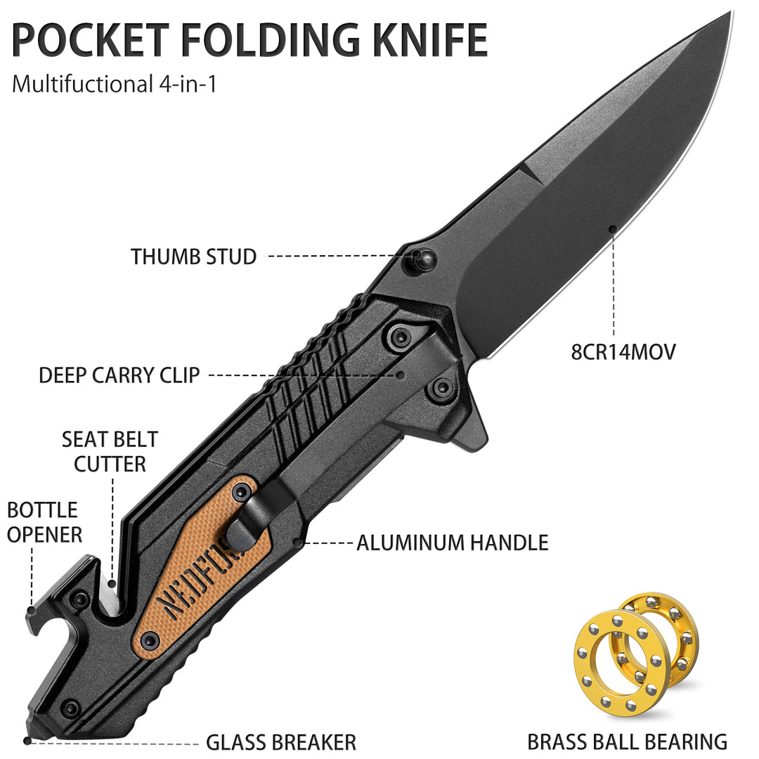 Nedfoss AK10 Tactical Pocket Folding Knife, 4 in 1 EDC Knife,3.6" 8CR14MOV Blade