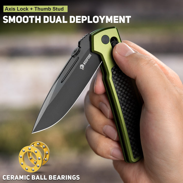 NedFoss RANGER 3.4" 14C28N Steel Folding Pocket  EDC Knife with Lightweight Aviation Aluminum Handle ，Reversible Deep Pocket Clip