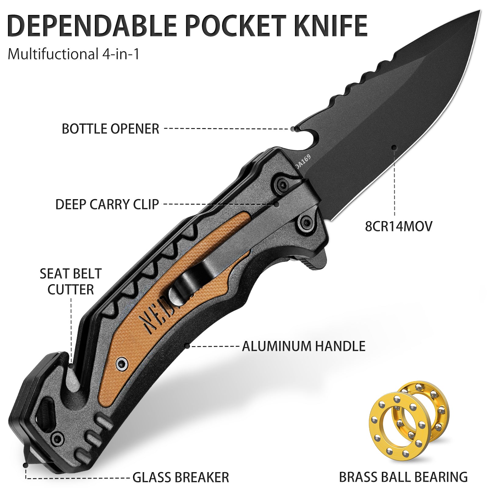 NedFoss DA169 4 in 1 Pocket Folding Knife for Men – NedFoss Knife