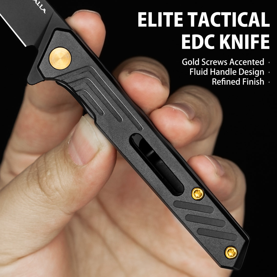 VALHALLA Slim EDC Pocket Knife, 3'' D2 Steel Reverse Tanto Folding Knife, Compact Work Knife, Pocket Knife For Men with Clip, Frame Lock, Gift For Men Women