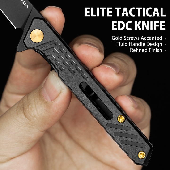 VALHALLA Slim EDC Pocket Knife, 3'' D2 Steel Reverse Tanto Folding Knife, Compact Work Knife, Pocket Knife For Men with Clip, Frame Lock, Gift For Men Women