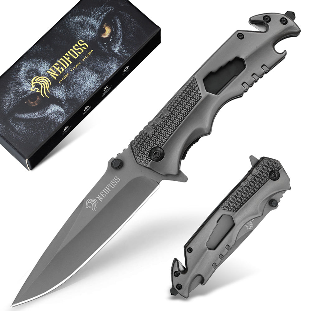 NedFoss FA48 Pocket Knife for Men, 5-in-1 Multitool Folding Knife with Bottle Opener, Glass Breaker, Seatbelt Cutter and Wrench, Survival Knife for Emergency Rescue Situations, Home Improvements