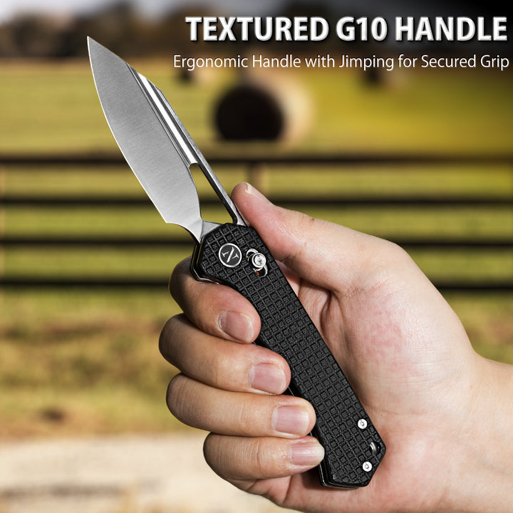 NedFoss COUGAR Folding Pocket Knife, 3.43" Sandvik 14C28N Blade, Lightweight G10 Handle, Sharp Crossbar Lock Knife for EDC