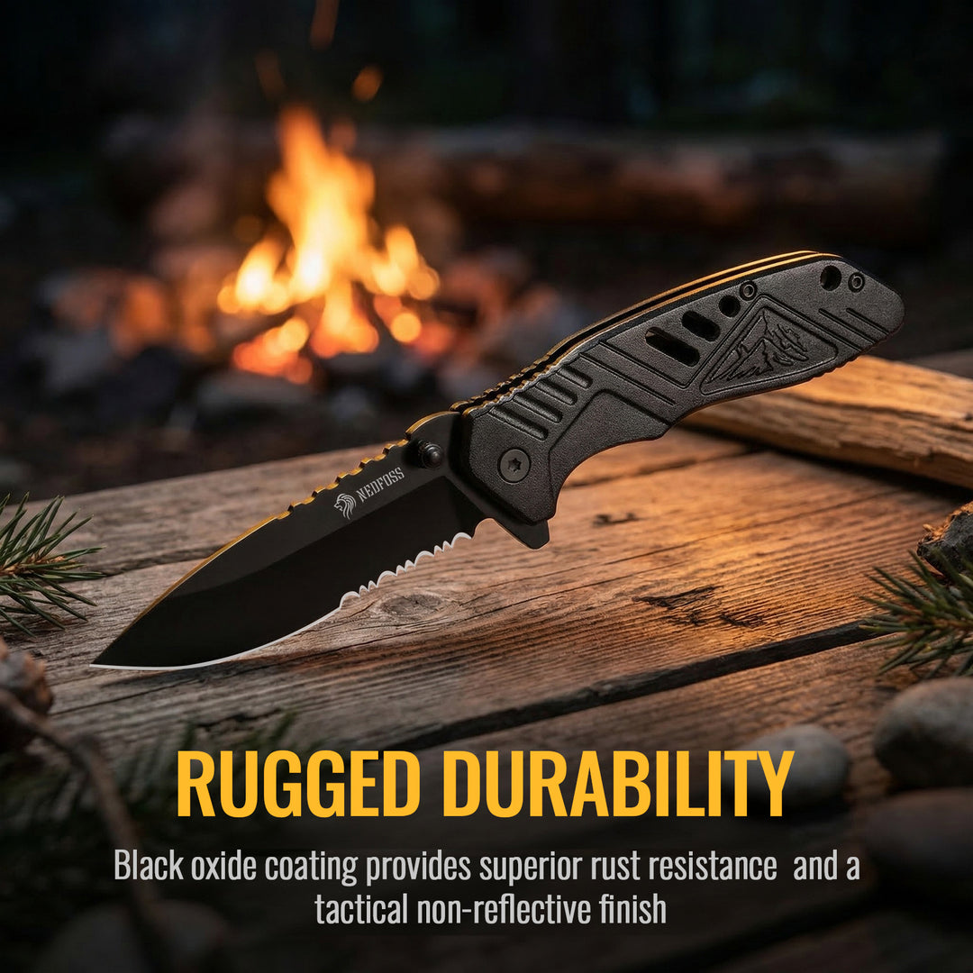 NedFoss EXTREME CHALLENGE 3.23" 8Cr14Mov Blade Serrated Pocket Knife with Clip, Aluminum Handle