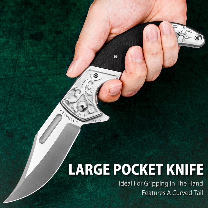 VALHALLA TYRANNOSAURUS REX Big Pocket Knife, 3.7'' D2 Steel Blade, G10 Handle