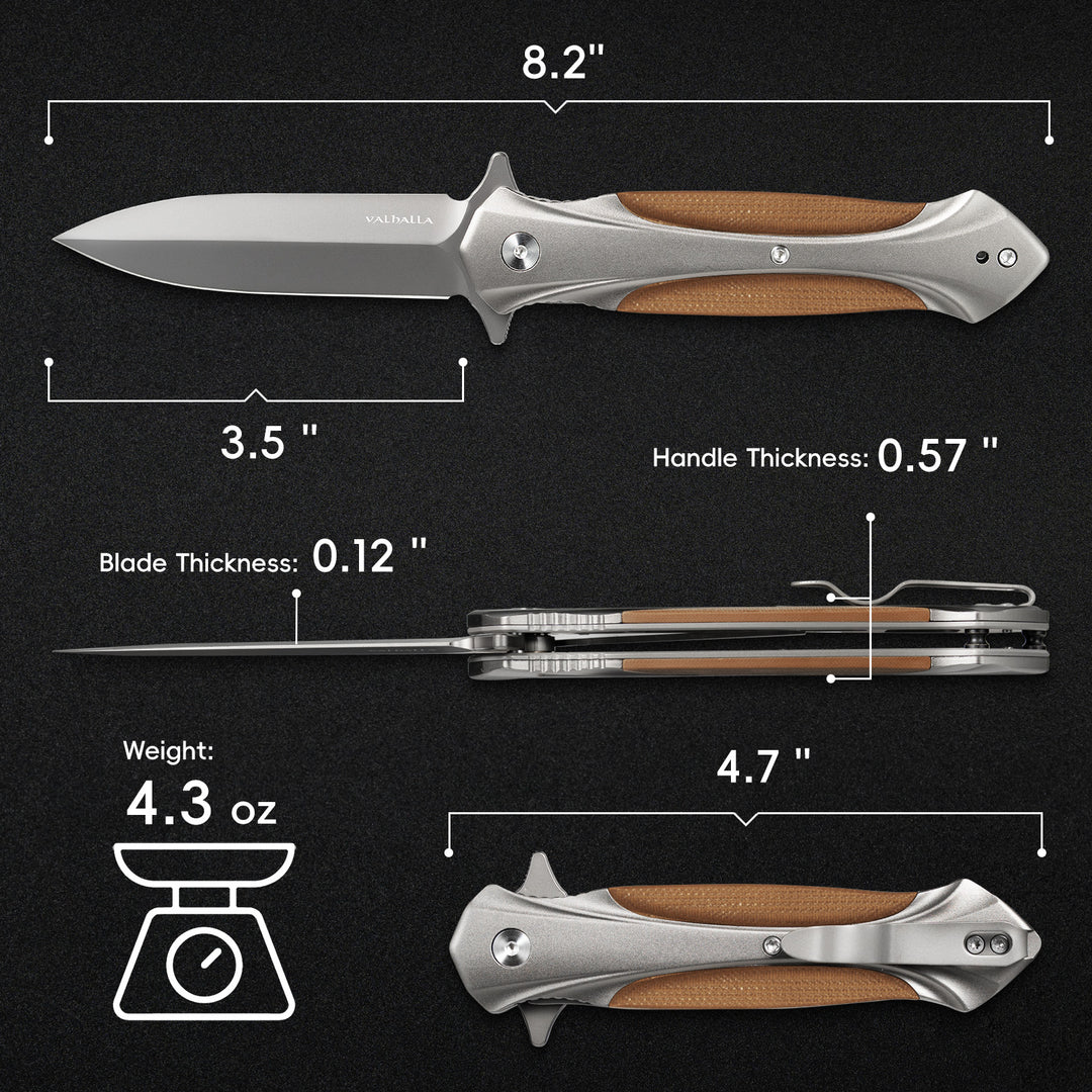 VALHALLA ROMA Pocket Knife, 3.5'' D2 Steel Retro Pocket Folding Knife with Aluminum G10 Handle, Cool Pocket Knife For Men, Liner Lock, Cool EDC Knives, Gift for men Women