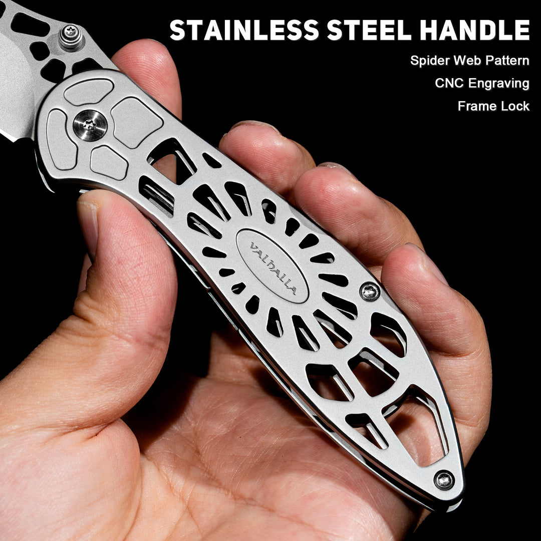 VALHALLA EDC Pocket Knife, 3.48'' Folding Pocket Knife for Men, Cool Knife with Stainless Steel Blade, Full Steel Skeleton Design, Lightweight & Easy Carry