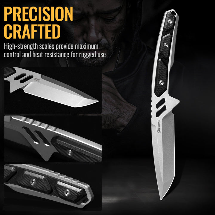 NedFoss BULWARK 3.2" D2 Steel Blade Tanto EDC Fixed Blade Knife with G10 Handle, Kydex Sheath, Belt Clip