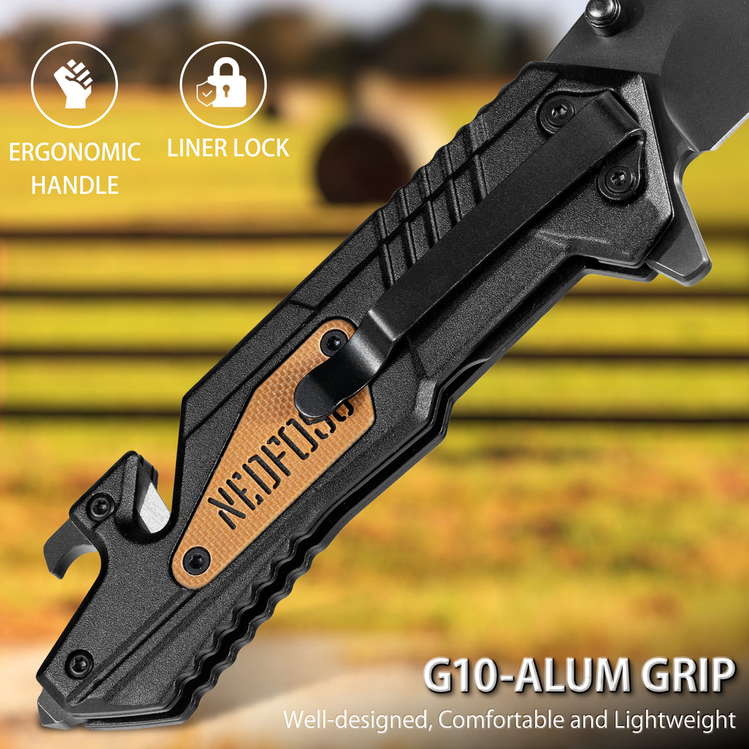 Nedfoss AK10 Tactical Pocket Folding Knife, 4 in 1 EDC Knife,3.6" 8CR14MOV Blade