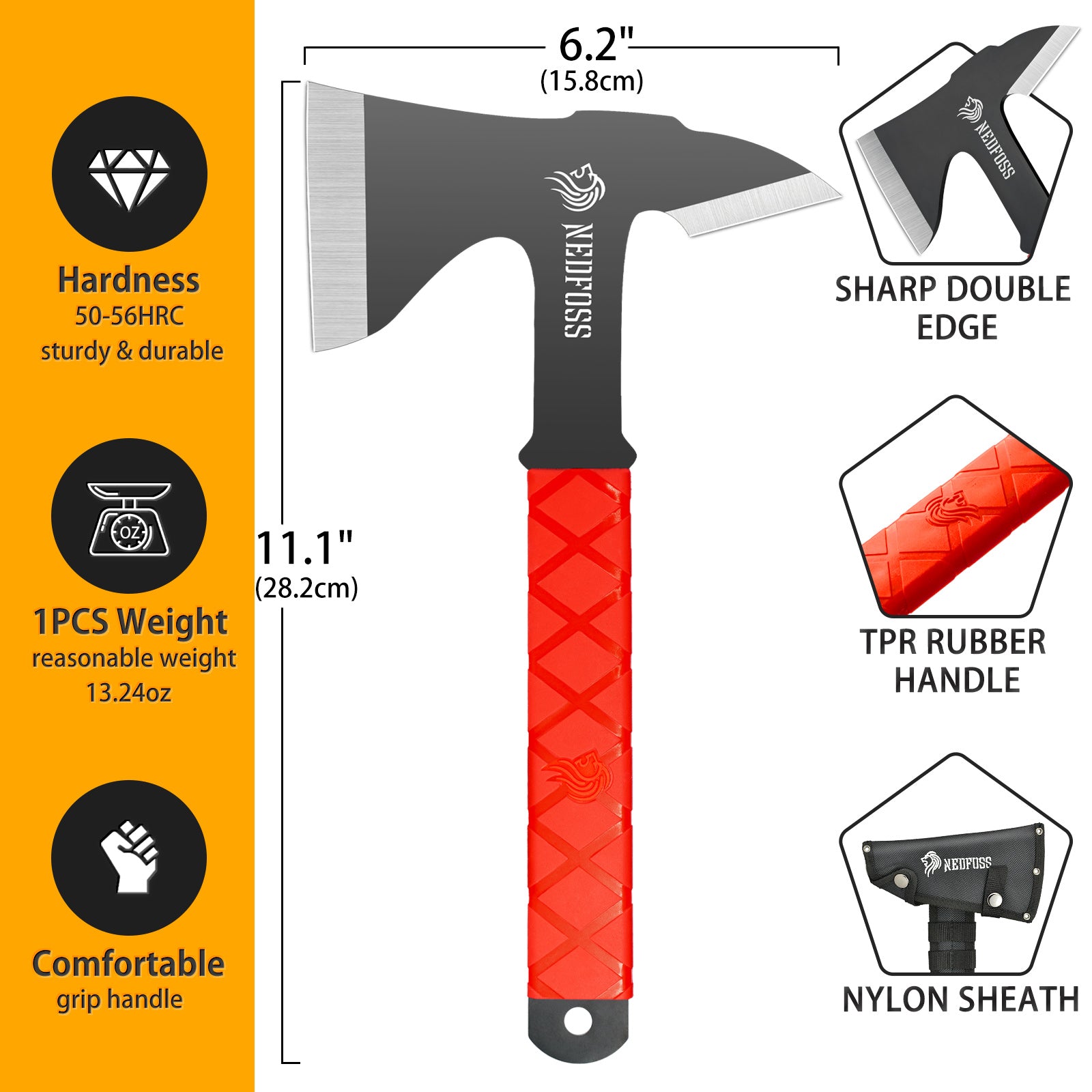 NedFoss Hawk Pack of 3 Throwing Axes Set with TPR Rubber Handle