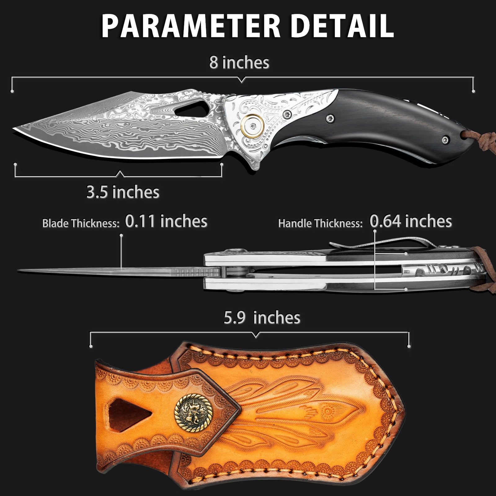Griffin Damascus Pocket Knife, VG10 Damascus Steel Blade – NedFoss