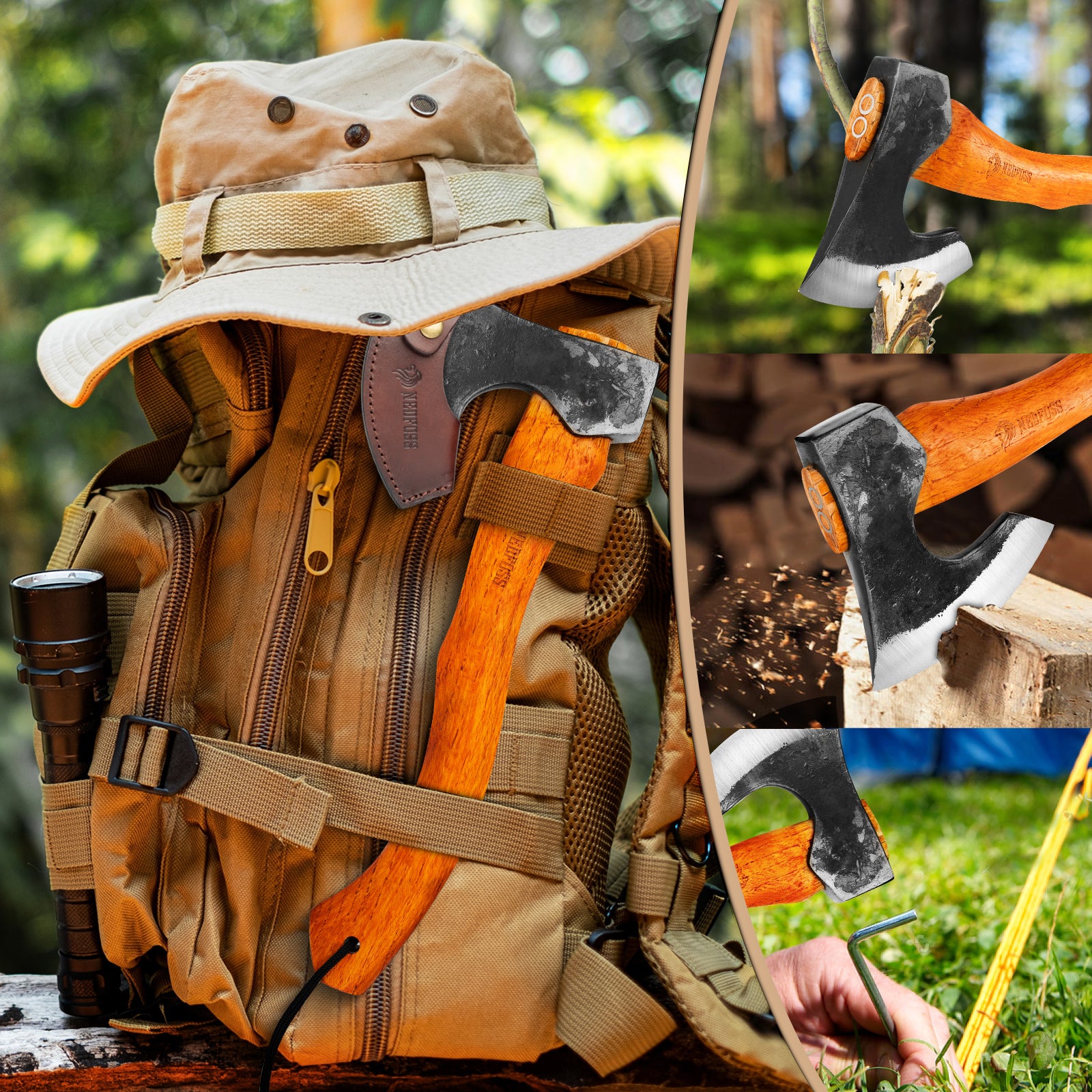 Camping Hatchet Axe,Viking Axe with Steel Wedge, Hand Forged