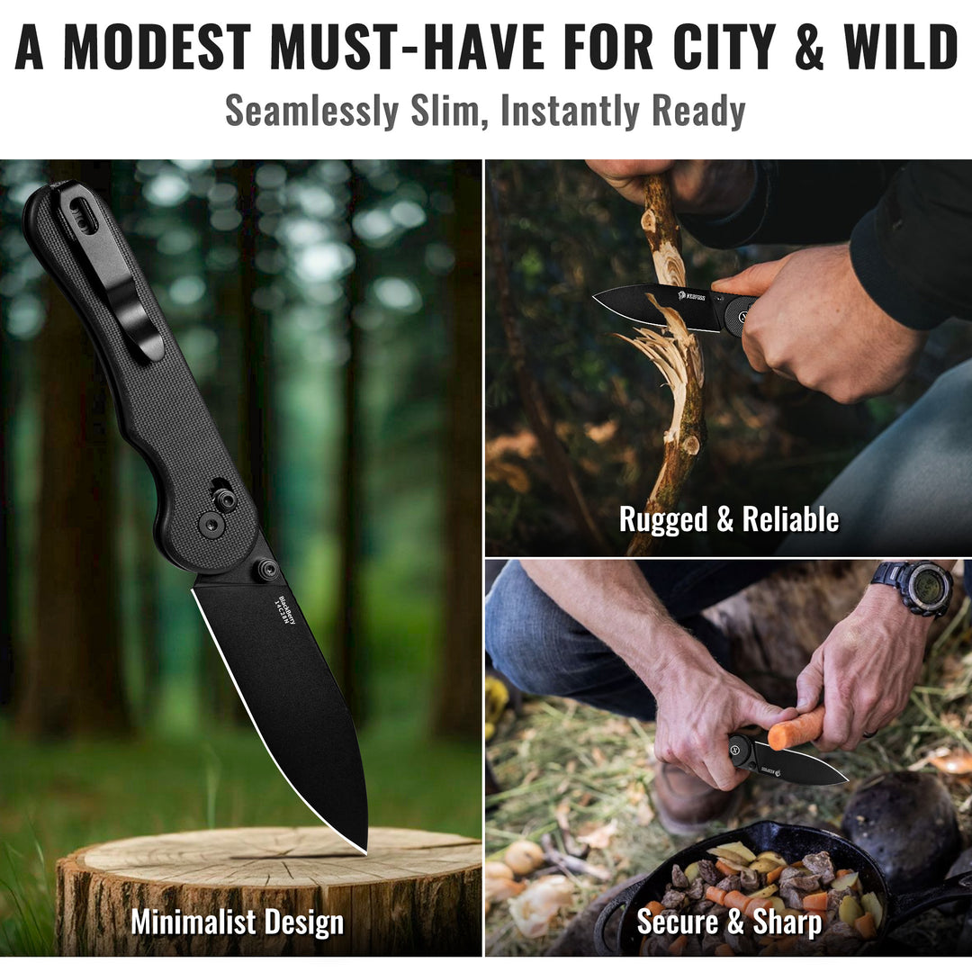 NedFoss BLACKBERRIES 2.9" PVD Black 14C28N Steel Blade EDC Folding Pocket Knife with G10 Handle