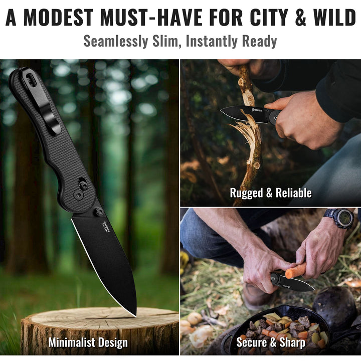 NedFoss BLACKBERRIES 2.9" PVD Black 14C28N Steel Blade EDC Folding Pocket Knife with G10 Handle