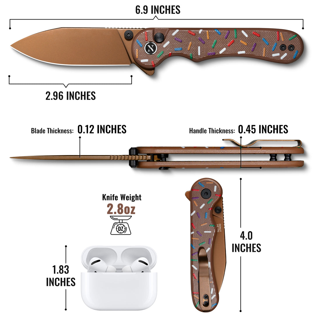 NedFoss DONUT 2.96" 14C28N Steel Blade Pink EDC Pocket Knife with Button Lock