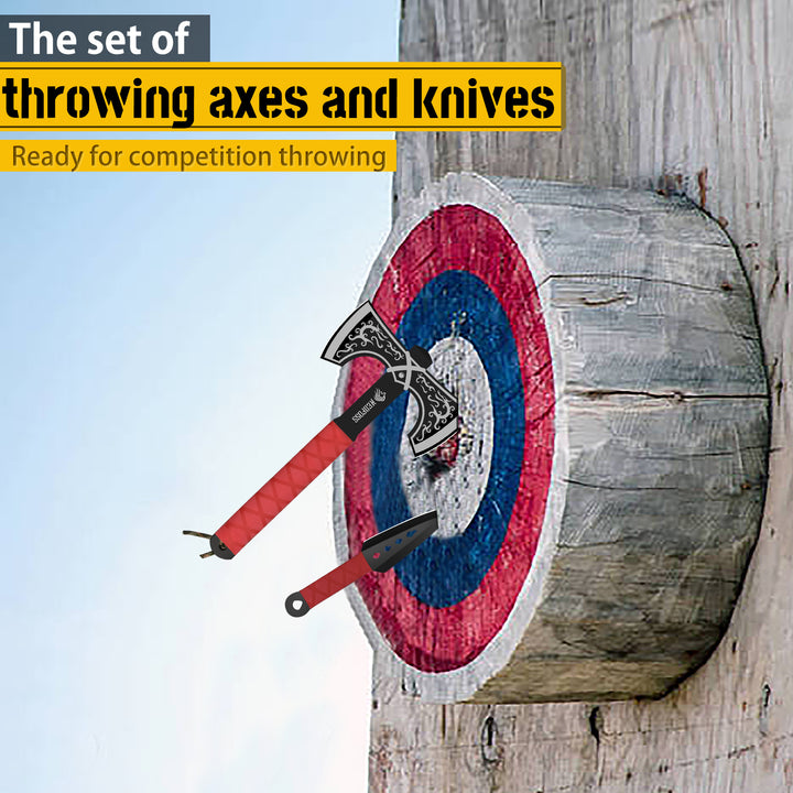 NedFoss Throwing Knife and Throwing Axe Set, 11.6" Throwing Axes and Tomahawks, Viking Double Bit, Tear-Resistant TPR Handle, Throwing Axe for Axe Throwing Game