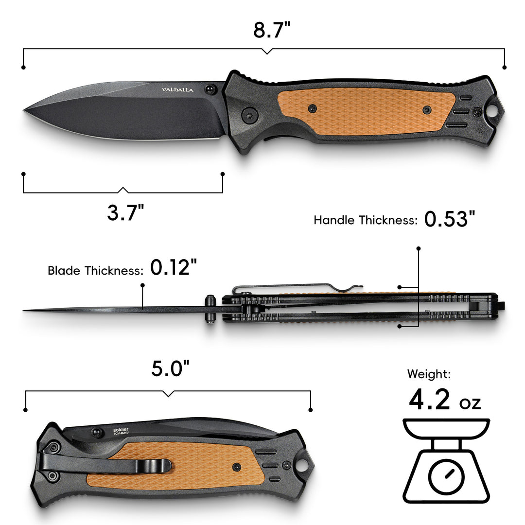 VALHALLA Soldier Tactical Pocket Knife, 3.7'' Pocket Folding Knife with Aluminum G10 Handle, Pocket Knife For Men, Liner Lock, Cool EDC Knives, Gift for men