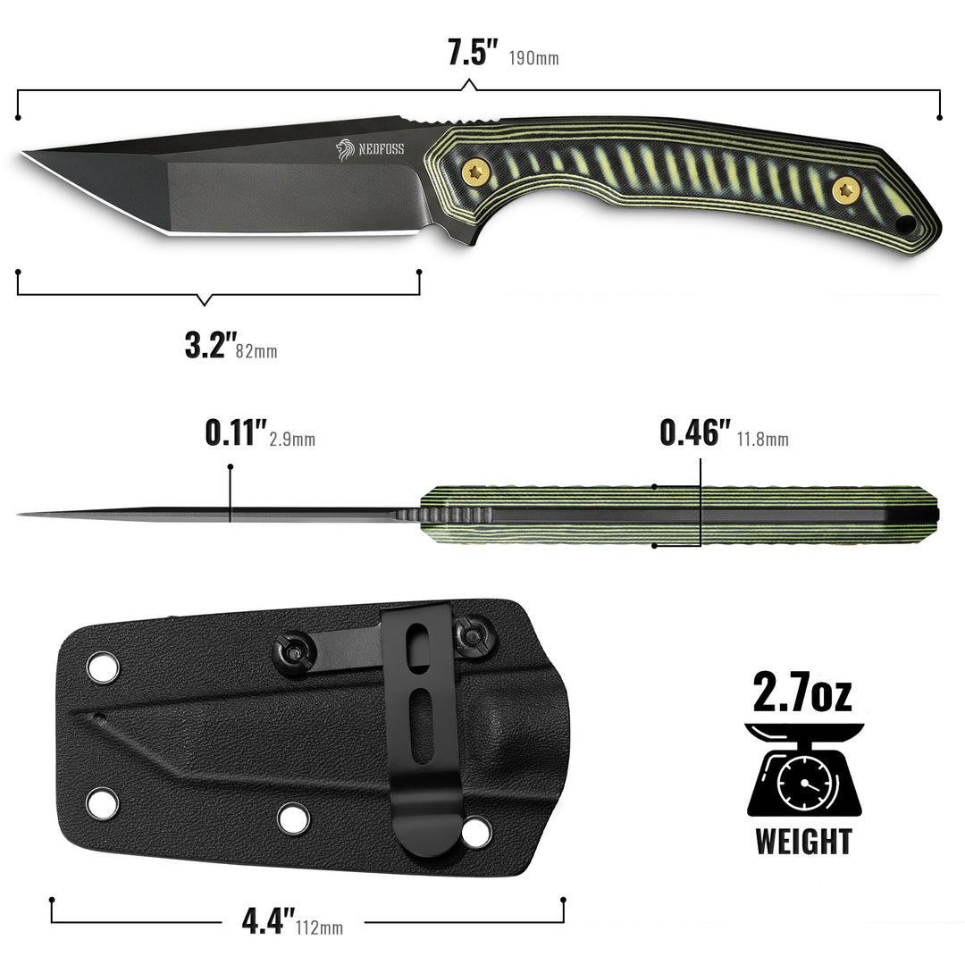 NedFoss PIONEER 3.4" Full Tang 14C28N Steel Small Fixed Blade Knife with G10 Handle