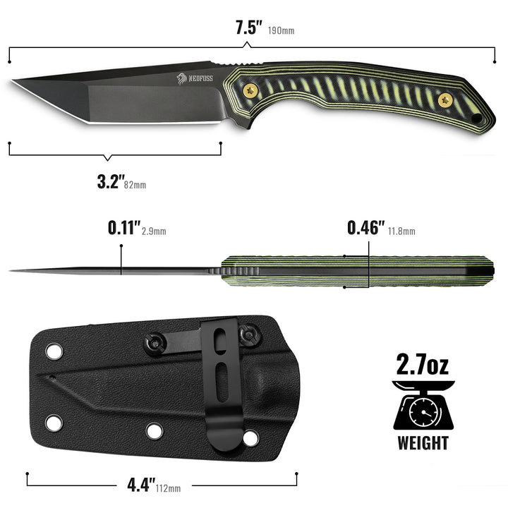 NedFoss PIONEER 3.4" Full Tang 14C28N Steel Small Fixed Blade Knife with G10 Handle
