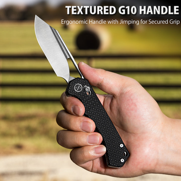 NedFoss COUGAR Folding Pocket Knife, 3.43" Sandvik 14C28N Blade, Lightweight G10 Handle, Sharp Crossbar Lock Knife for EDC