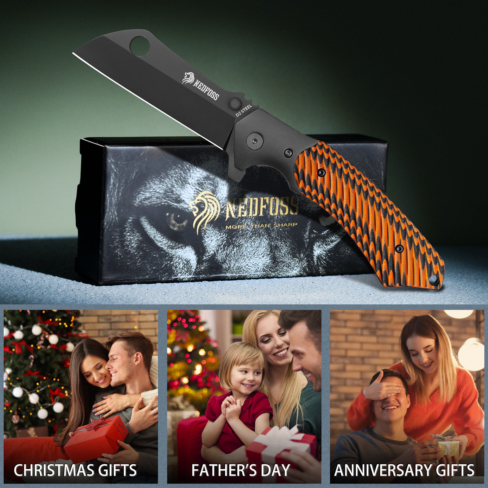 Ratel Cleaver Pocket Knife, D2 Steel Black PVD Blade Folding Knife