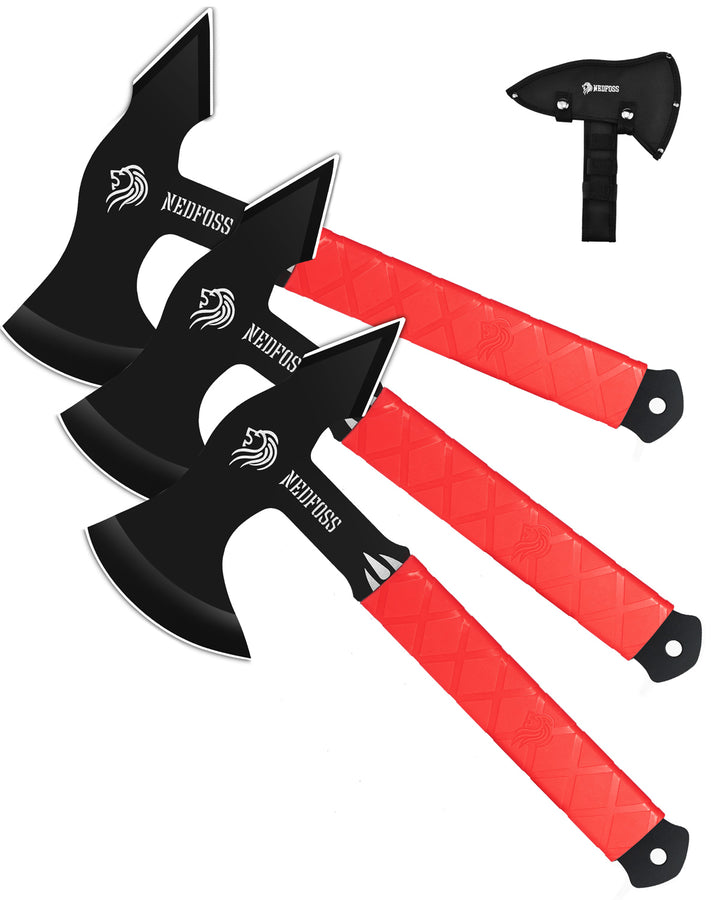 NedFoss Throwing Knives, Throwing Axes Pack of 6, 11.7" Full Tang Axe Throwing Set with TRB Rubber, Throwing Game of Fixed Blade Knife with Nylon Sheath for Recreation