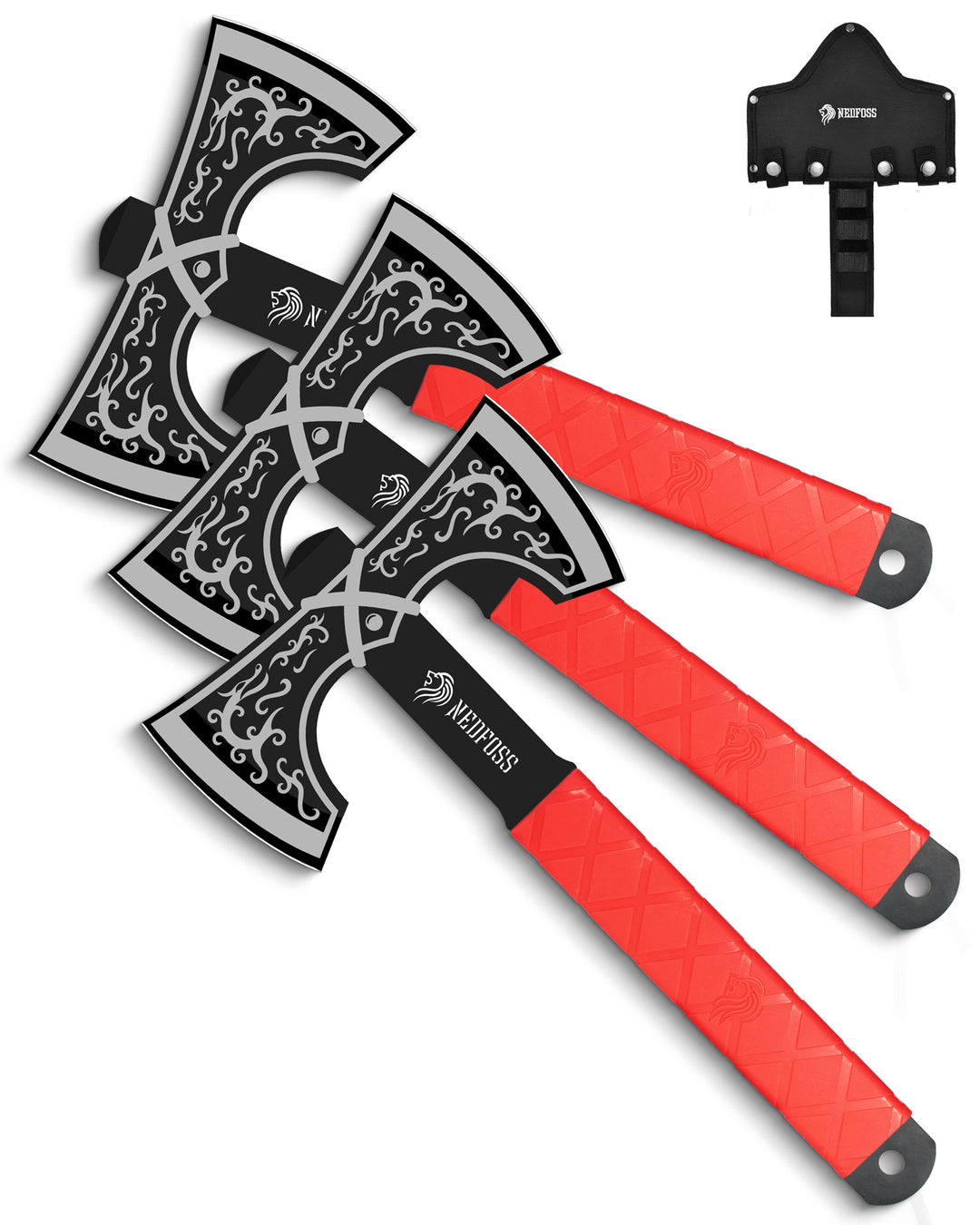NedFoss Throwing Knife and Throwing Axe Set, 11.6" Throwing Axes and Tomahawks, Viking Double Bit, Tear-Resistant TPR Handle, Throwing Axe for Axe Throwing Game