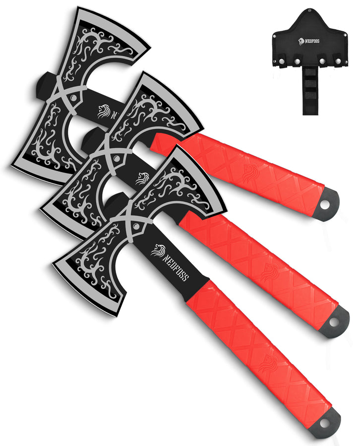 NedFoss Throwing Knife and Throwing Axe Set, 11.6" Throwing Axes and Tomahawks, Viking Double Bit, Tear-Resistant TPR Handle, Throwing Axe for Axe Throwing Game