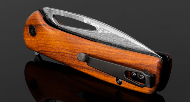 NedFoss Mustang Damascus Pocket Knife with Rosewood Handle