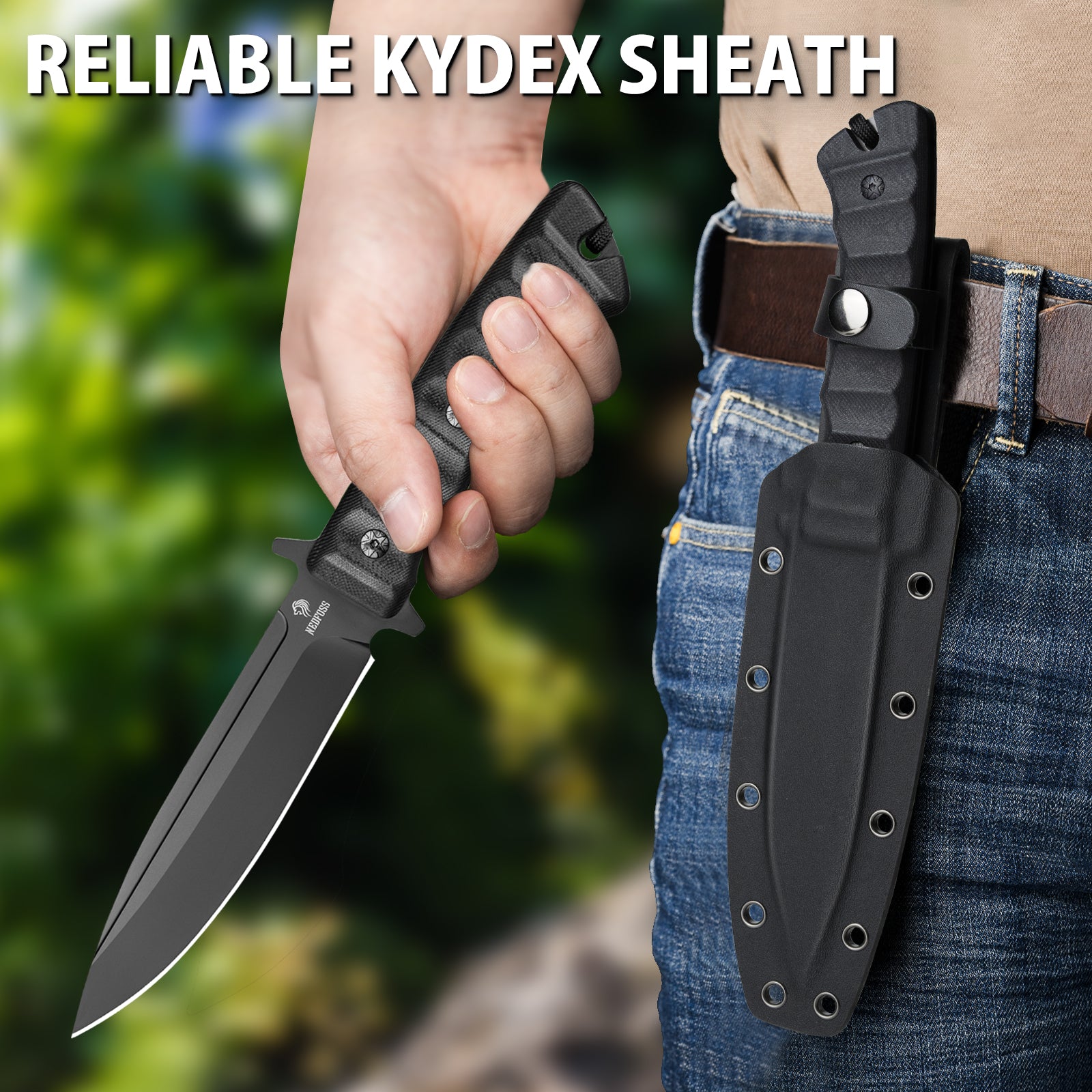 Phoenix Fixed Blade Bowie Knife,8Cr14Mov Blade and G10 Handle