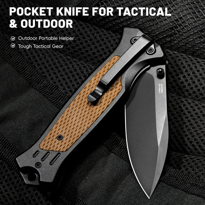 VALHALLA Soldier Tactical Pocket Knife, 3.7'' Pocket Folding Knife with Aluminum G10 Handle, Pocket Knife For Men, Liner Lock, Cool EDC Knives, Gift for men