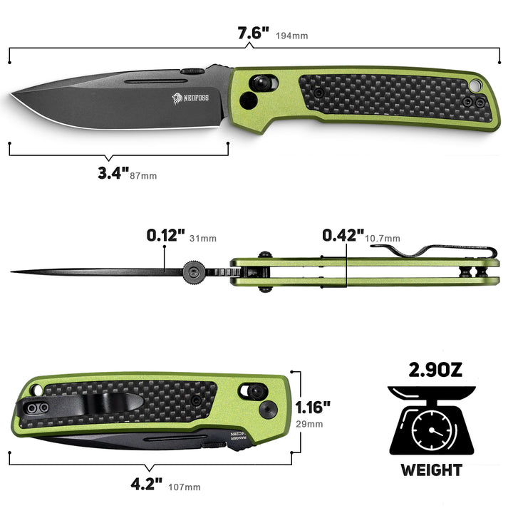 NedFoss RANGER 3.4" 14C28N Steel Folding Pocket  EDC Knife with Lightweight Aviation Aluminum Handle ，Reversible Deep Pocket Clip