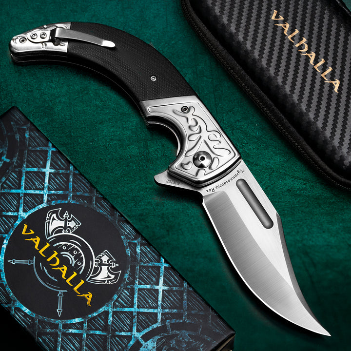 VALHALLA TYRANNOSAURUS REX Big Pocket Knife, 3.7'' D2 Steel Blade, G10 Handle