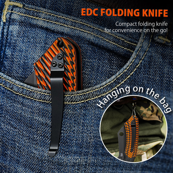 NedFoss Ratel Cleaver Pocket Knife, 3.4 inch D2 Steel Black PVD Blade Folding Knife with Clip
