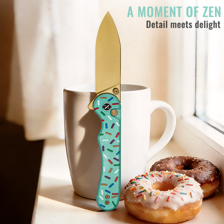 NedFoss DONUT 2.96" 14C28N Steel Blade Pink EDC Pocket Knife with Button Lock