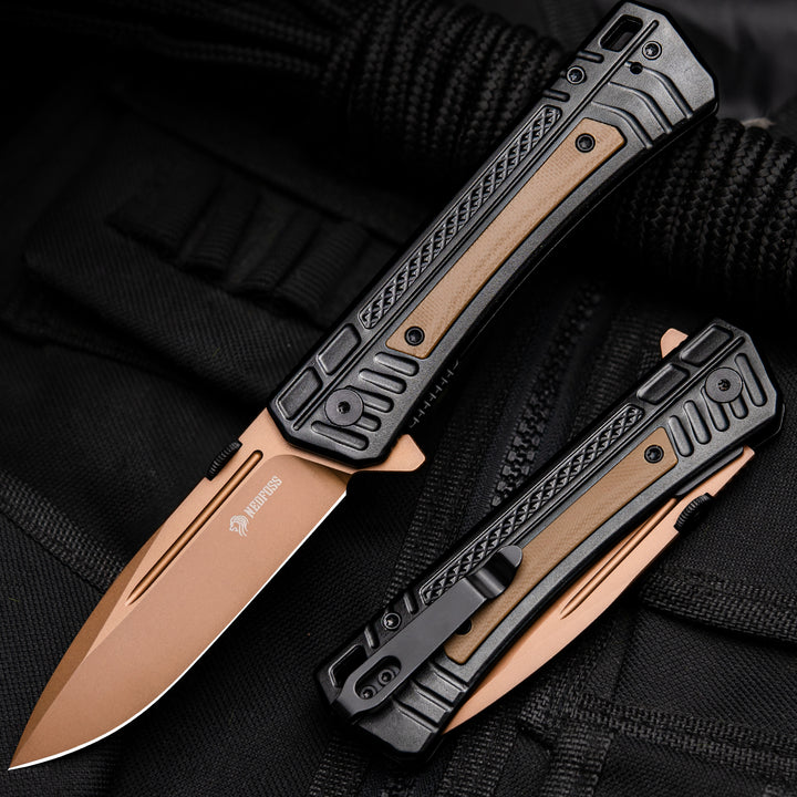 NedFoss 3.46" 14C28N Steel Blade EDC Tactical Pocket Knife with Deep Pocket Clip, Aluminum G10 Handle